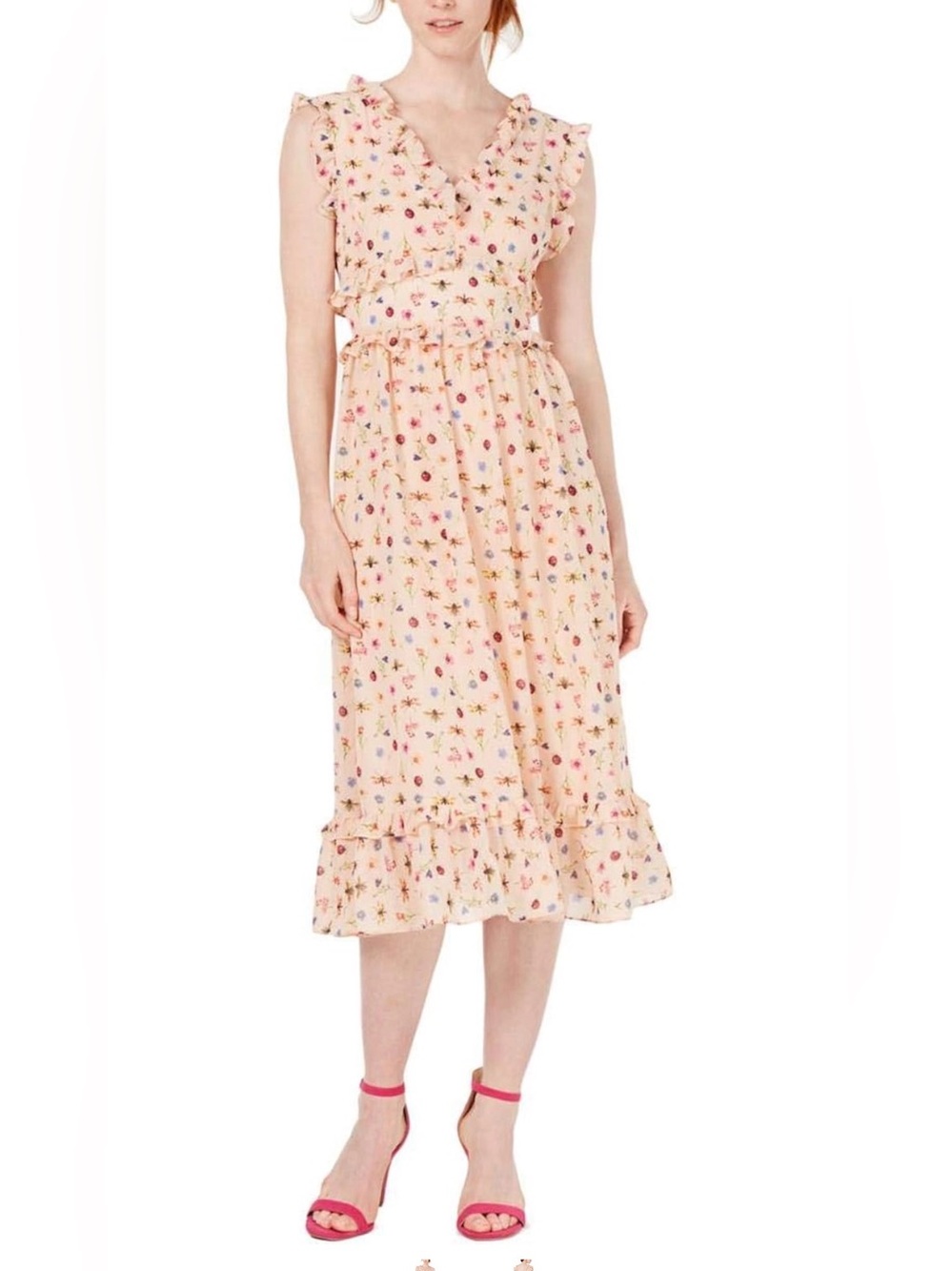 Betsey Johnson Cream Floral Ruffle Midi Bug Dress